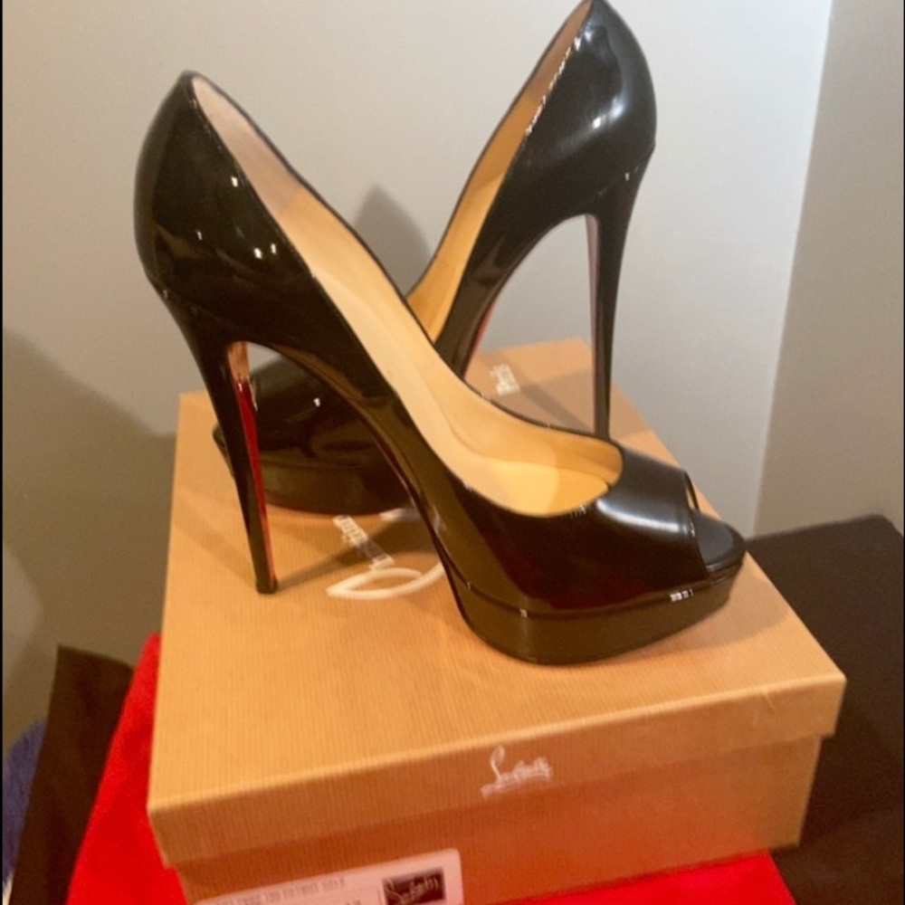 Christian Louboutin Lady Peep Toe 150 Black Pat 42